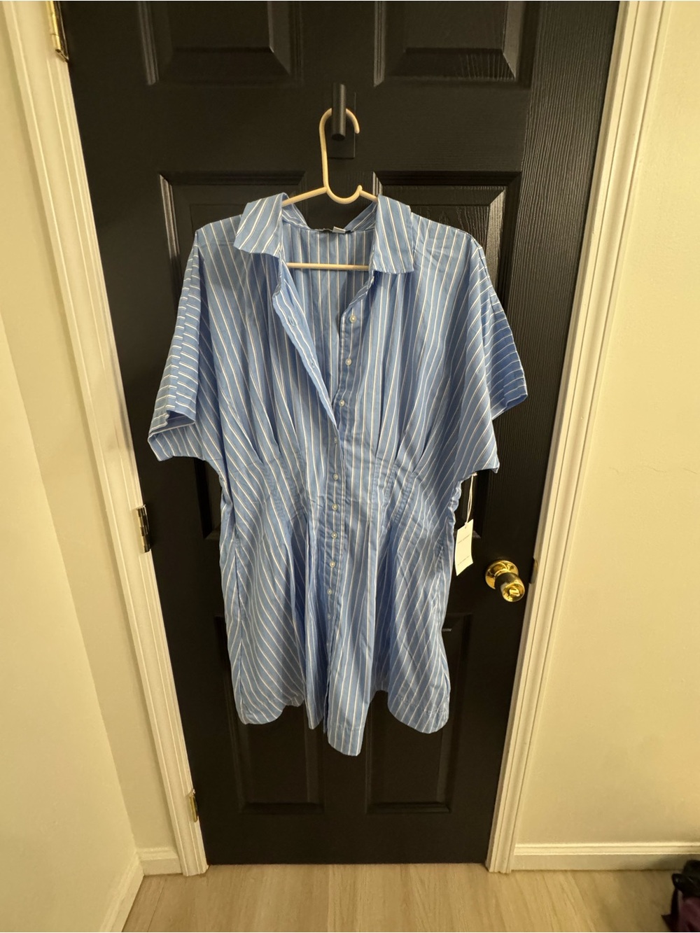 Blue Striped Midi Shirt Dress - Classic Collared Fit